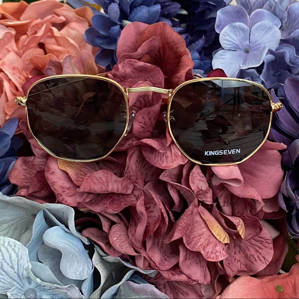 KINGSEVEN Retro Hexagon Green & Gold Polarized Sunglasses - Picture 12 of 16